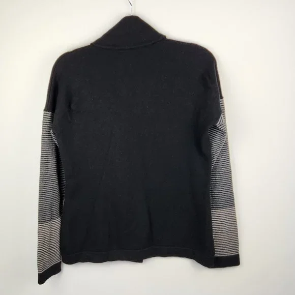 Patagonia Lambs Wool Blend Cardigan Sweater Black Gray Stripes sz L - Picture 2 of 6
